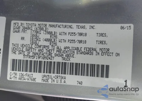 2015 Toyota Tundra Sr 4.6L V8 from USA, damaged, VIN 5TFRM5F19FX092427